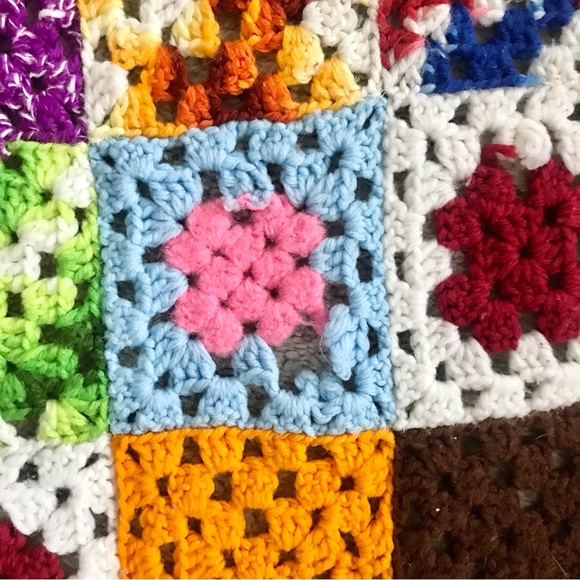 Granny Square Multi Color Blanket Aphgan Crochet Throw 52" x 62" Colorful - Picture 4 of 4